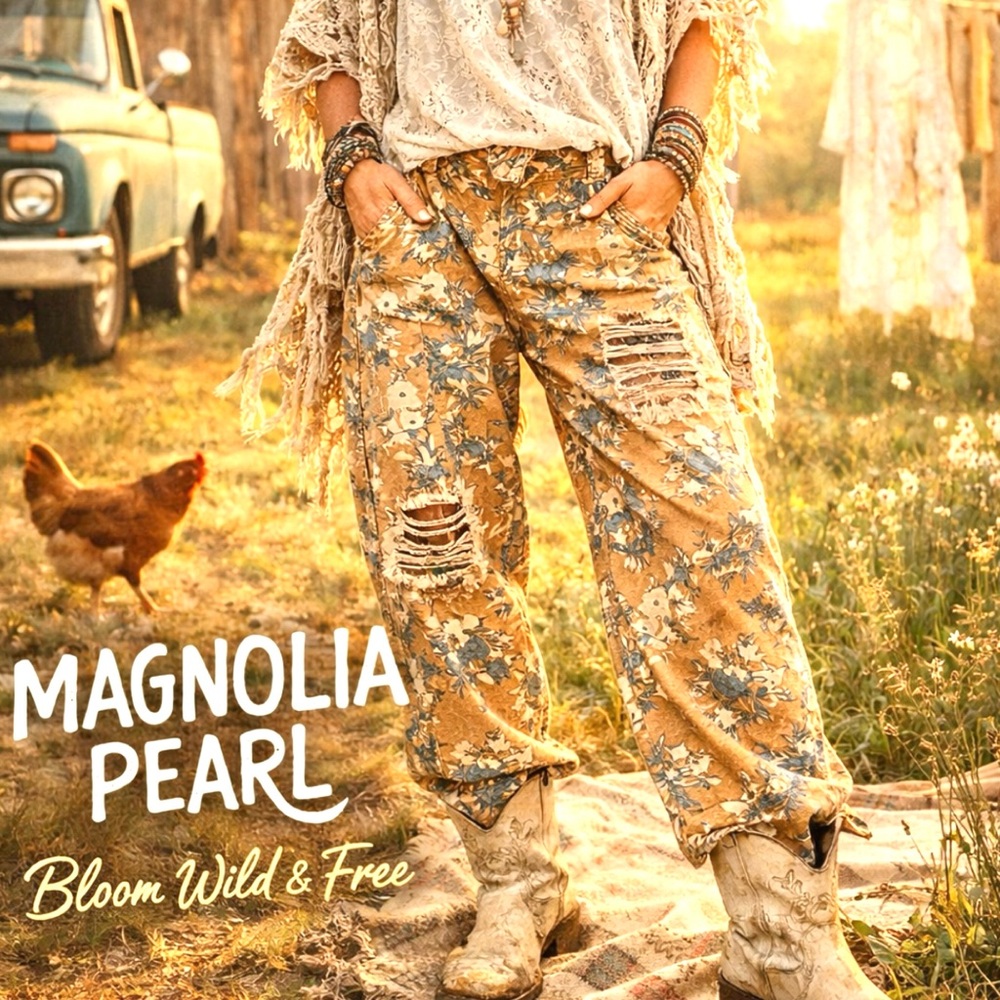 Magnolia Pearl Block Print Miner Pants, Patchwork & Distress